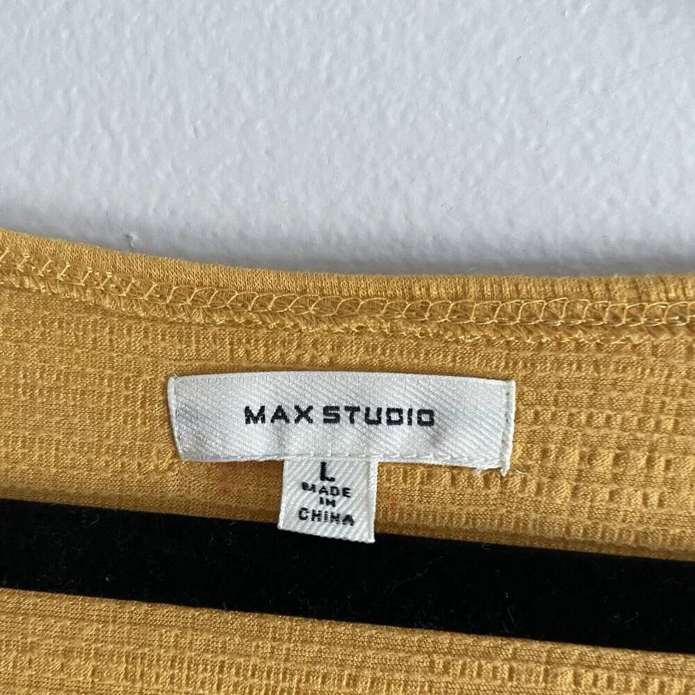 Max Studio Women SZ L Mustard Yellow Long Balloon Sleeve Textured Pullover Top - Picture 6 of 9